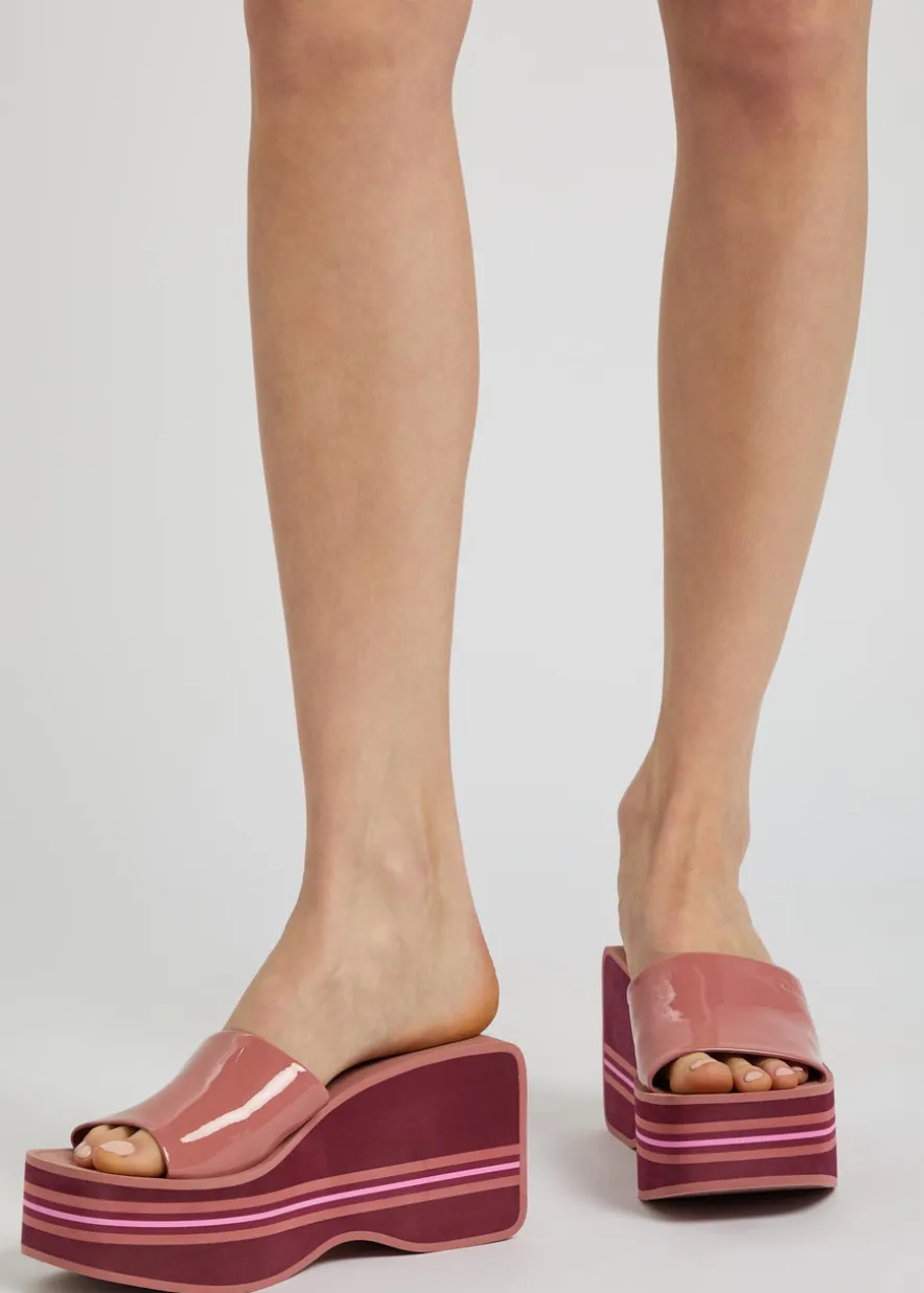 Swimming Cool 90 striped patent leather wedge mules