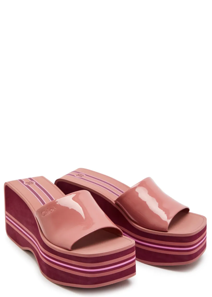 Swimming Cool 90 striped patent leather wedge mules