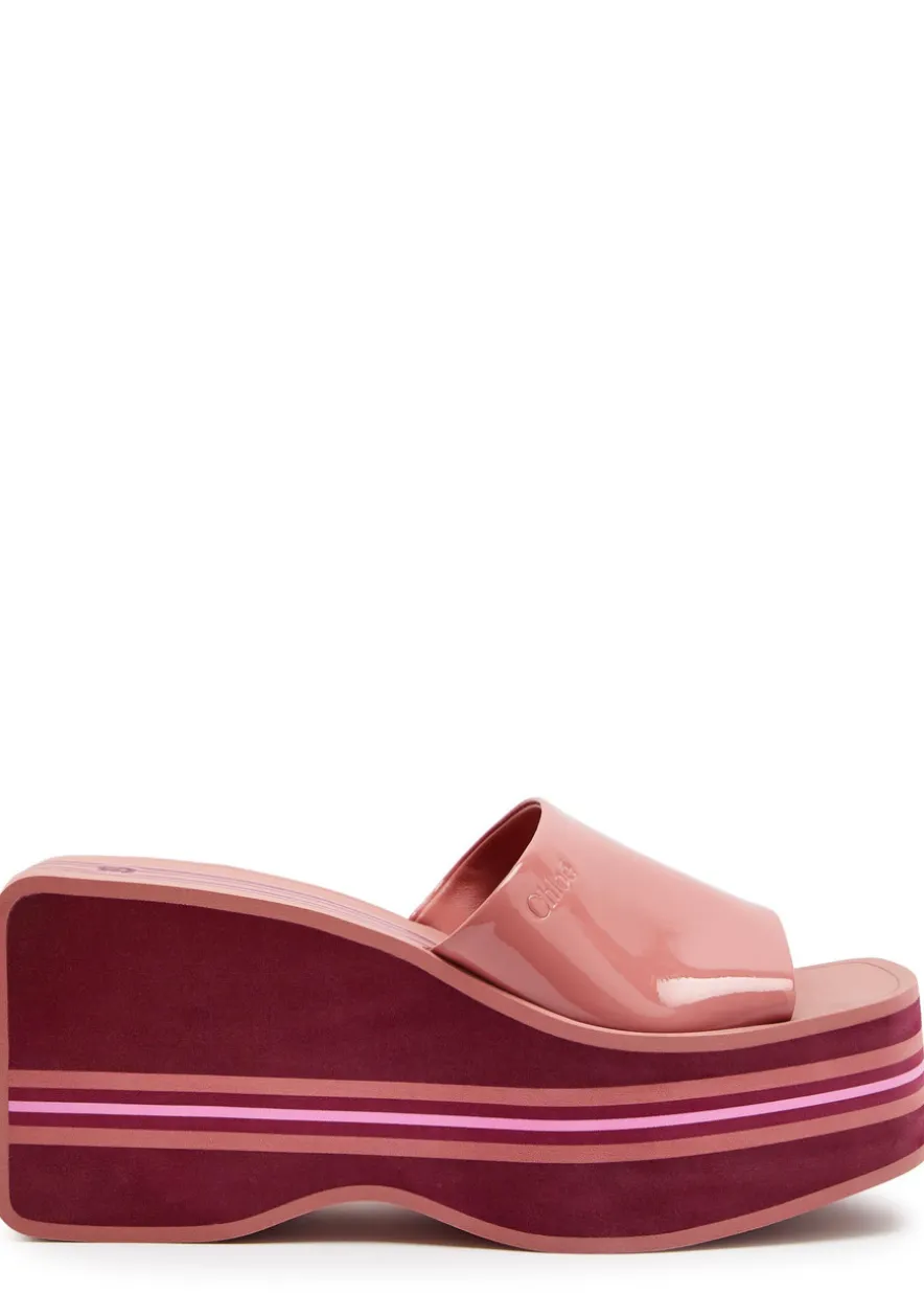 Swimming Cool 90 striped patent leather wedge mules