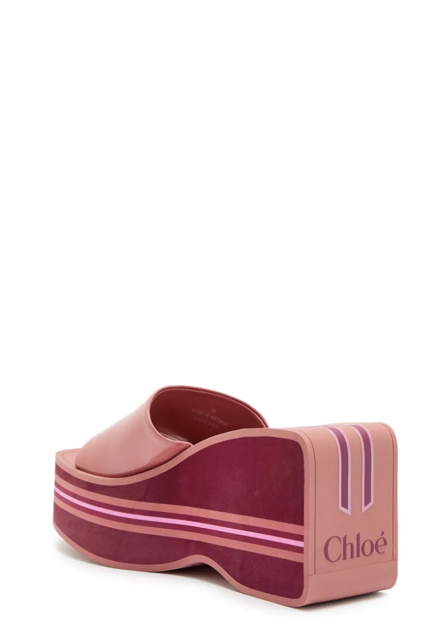 Swimming Cool 90 striped patent leather wedge mules