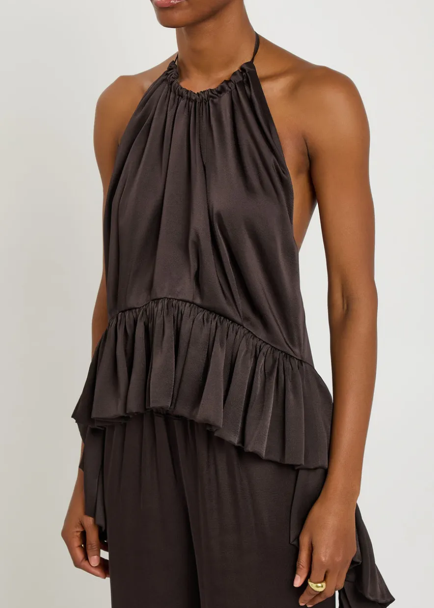 Tamara pleated asymmetric satin top