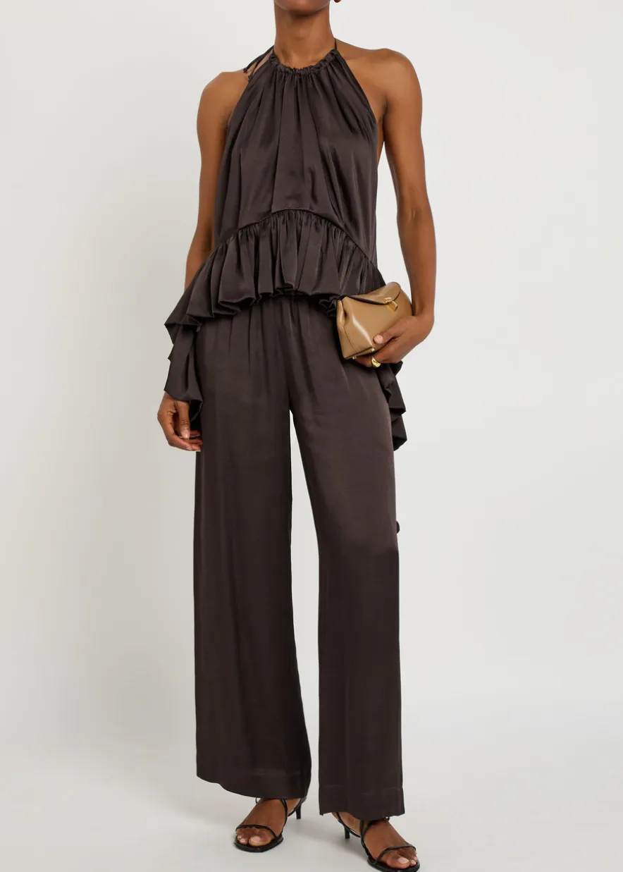 Tamara pleated asymmetric satin top