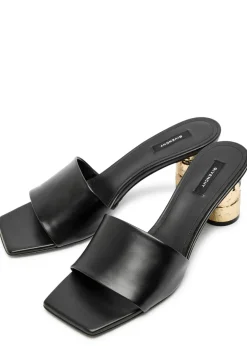 Tape-effect leather mules