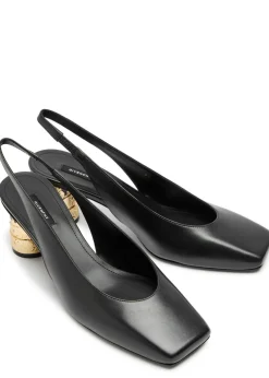 Tape-effect slingback leather pumps