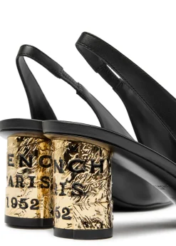 Tape-effect slingback leather pumps