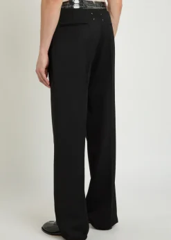 Tape-effect straight-leg wool trousers