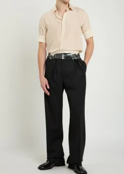 Tape-effect straight-leg wool trousers