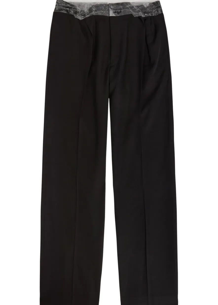 Tape-effect straight-leg wool trousers
