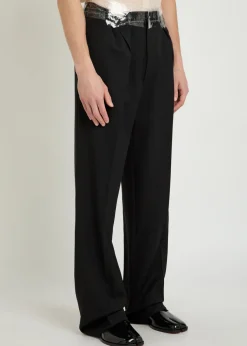 Tape-effect straight-leg wool trousers