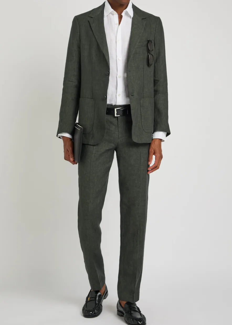 Tapered-leg linen trousers