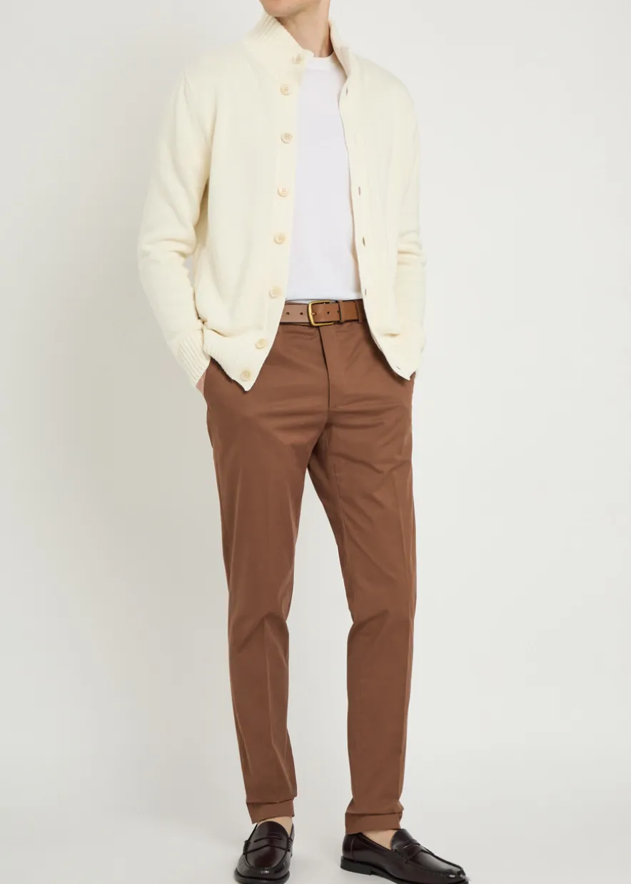 Tapered-leg stretch-cotton trousers