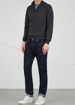 Tapton navy half-zip merino wool jumper