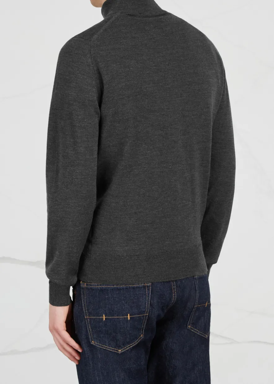 Tapton navy half-zip merino wool jumper