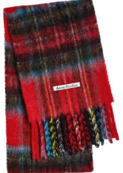 Tartan fringed mohair-blend scarf