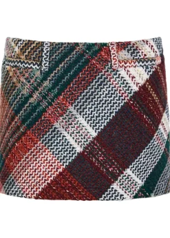 Tartan wool-blend mini skirt