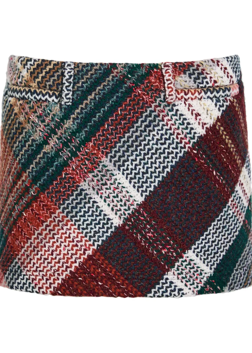 Tartan wool-blend mini skirt