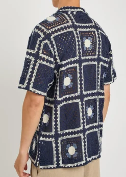 Tejer patchwork crochet open-knit shirt