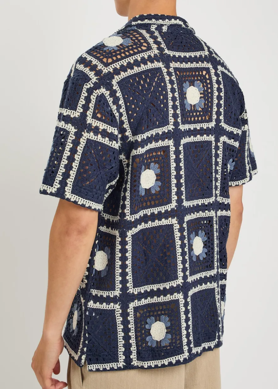 Tejer patchwork crochet open-knit shirt