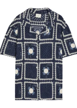 Tejer patchwork crochet open-knit shirt