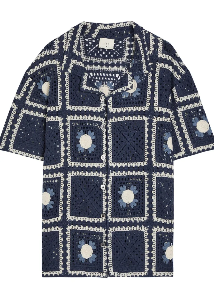 Tejer patchwork crochet open-knit shirt