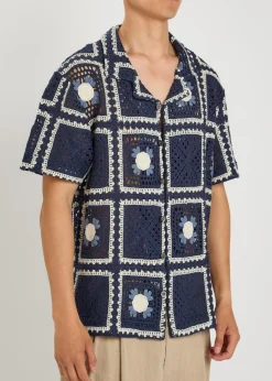 Tejer patchwork crochet open-knit shirt