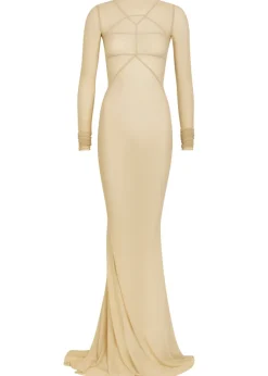 Temple panelled stretch-tulle gown