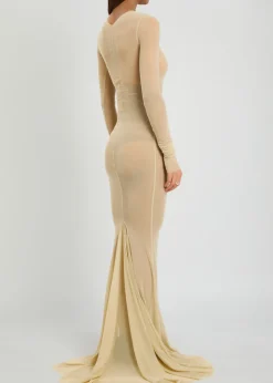 Temple panelled stretch-tulle gown