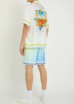 Tennis Landscape printed silk shirt