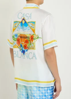 Tennis Landscape printed silk shirt