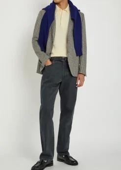 Textured cotton-knit polo top