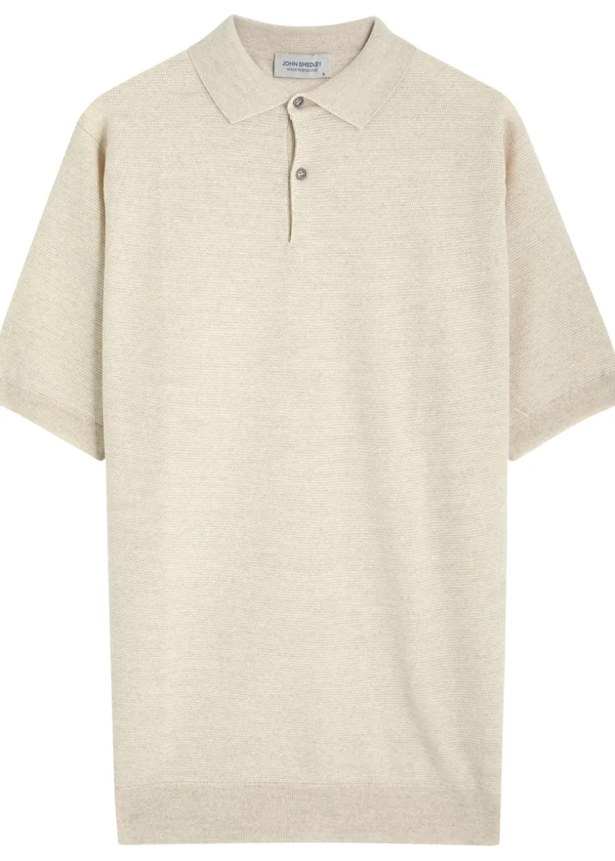 Textured fine-knit wool polo shirt