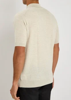 Textured fine-knit wool polo shirt