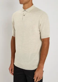 Textured fine-knit wool polo shirt