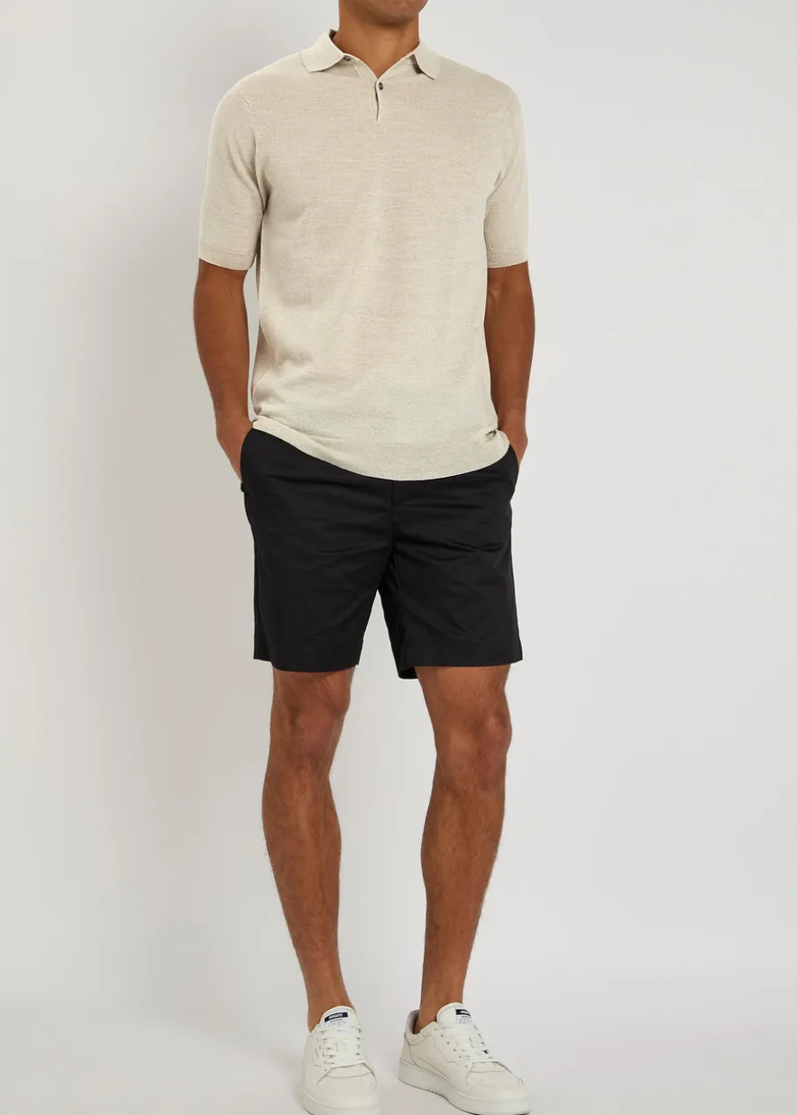 Textured fine-knit wool polo shirt