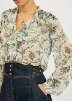 Textured floral-print silk-blend shirt