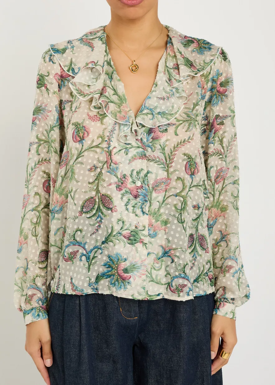 Textured floral-print silk-blend shirt