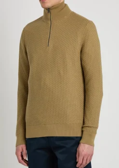 Textured half-zip cotton jumper