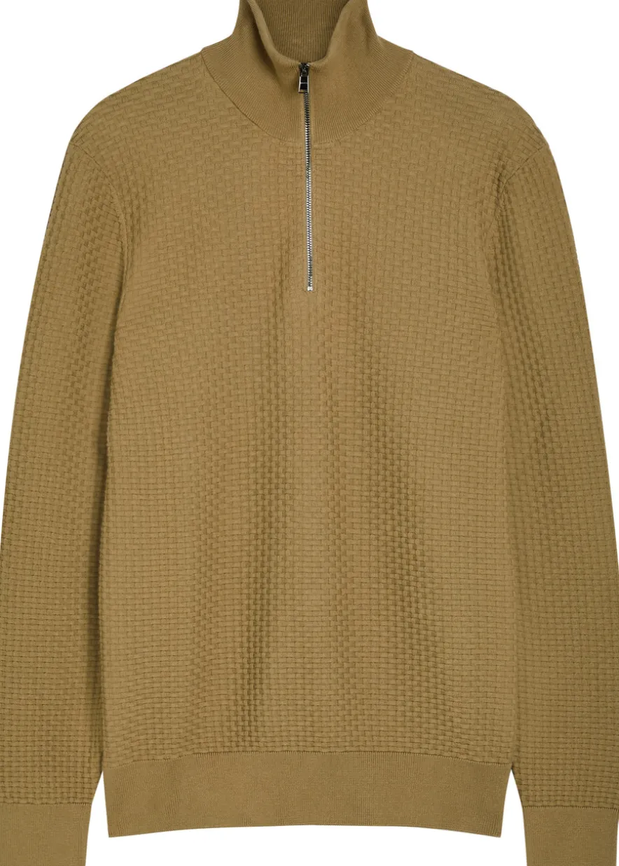 Textured half-zip cotton jumper