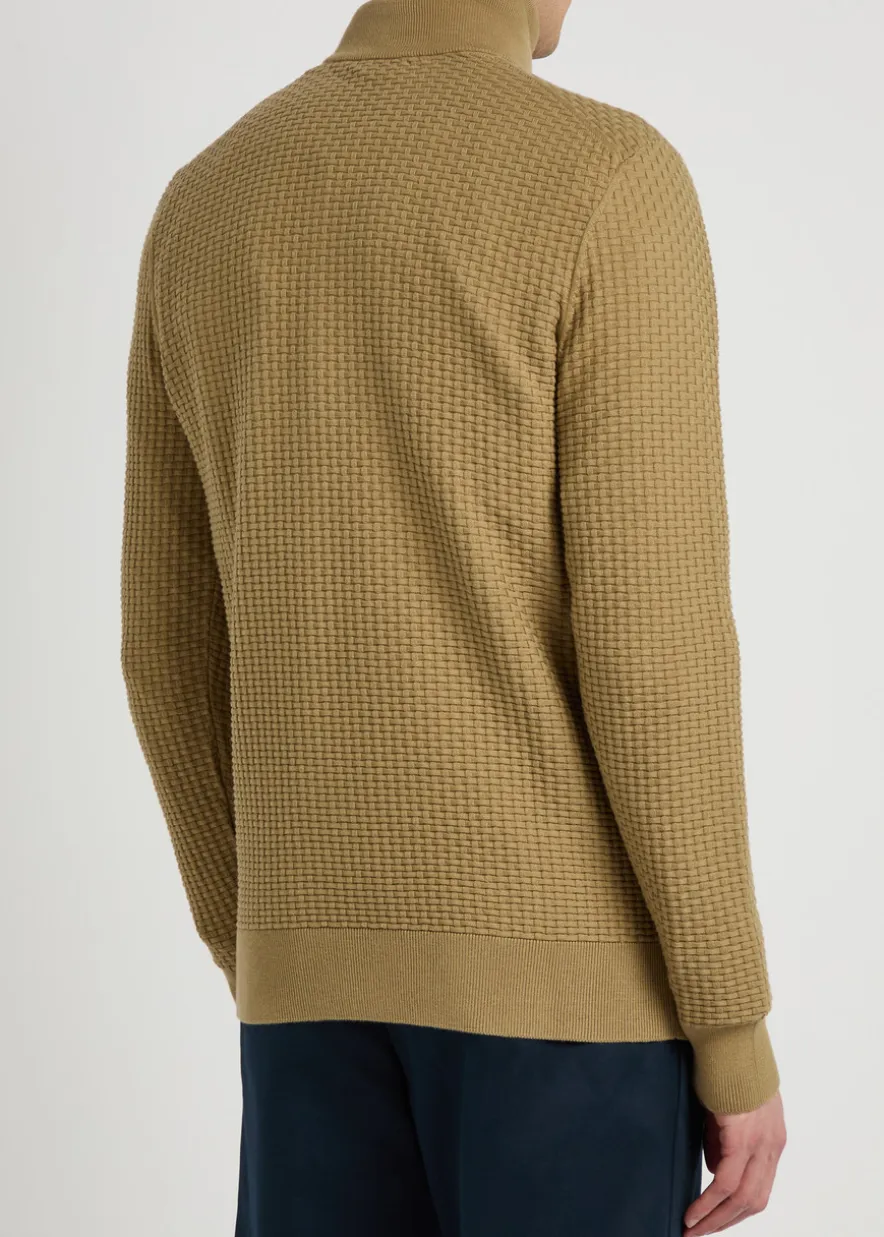 Textured half-zip cotton jumper