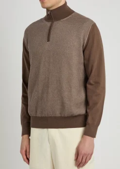 Textured half-zip cotton jumper