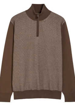 Textured half-zip cotton jumper