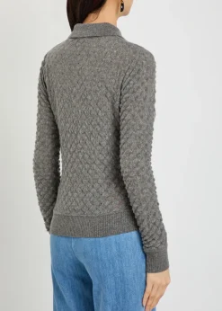 Textured-knit cashmere polo top