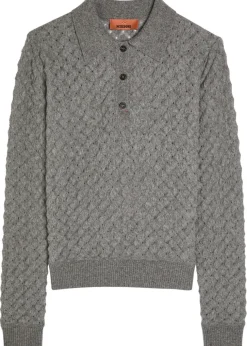 Textured-knit cashmere polo top