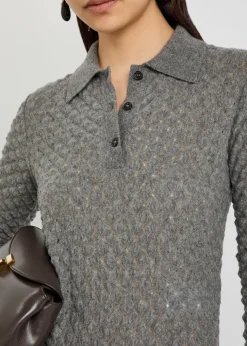 Textured-knit cashmere polo top