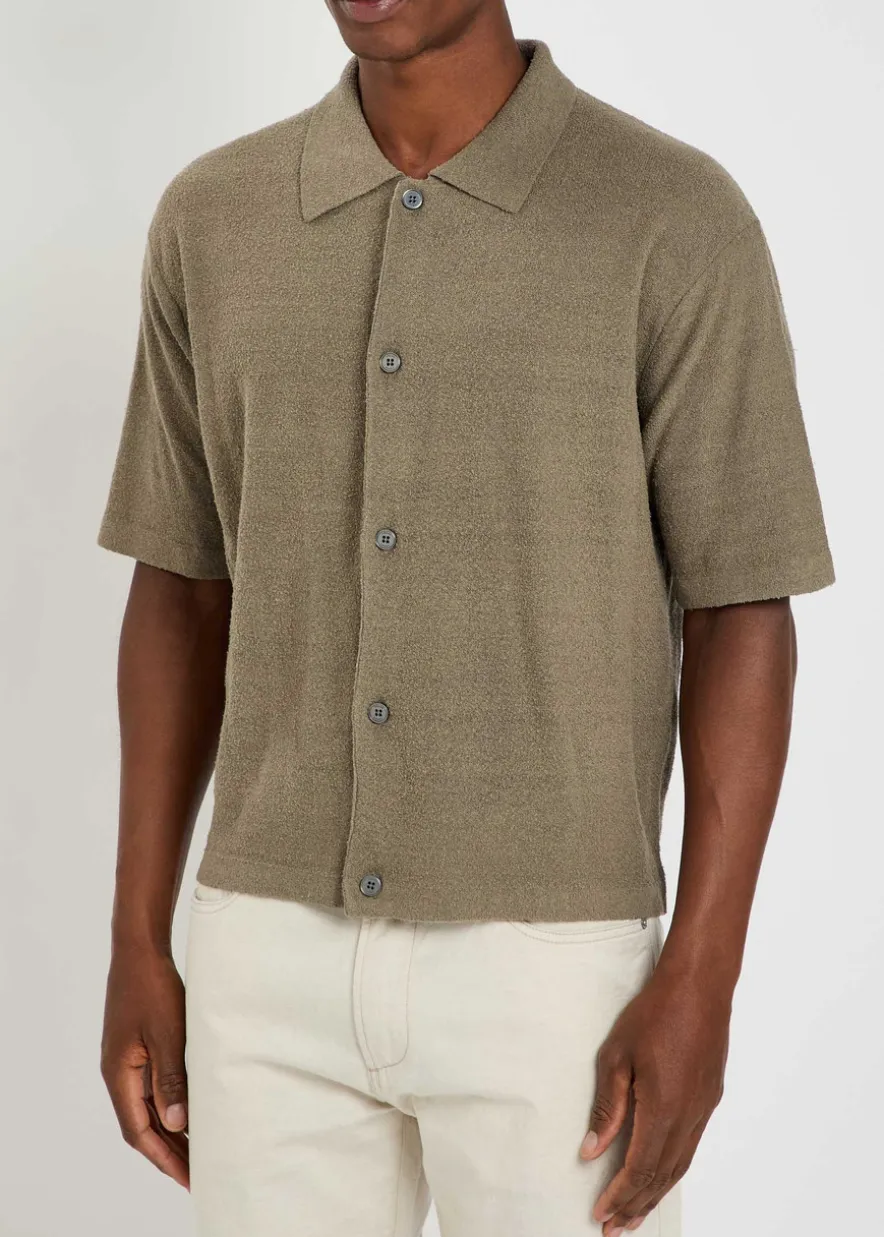 Textured-knit linen and silk-blend shirt