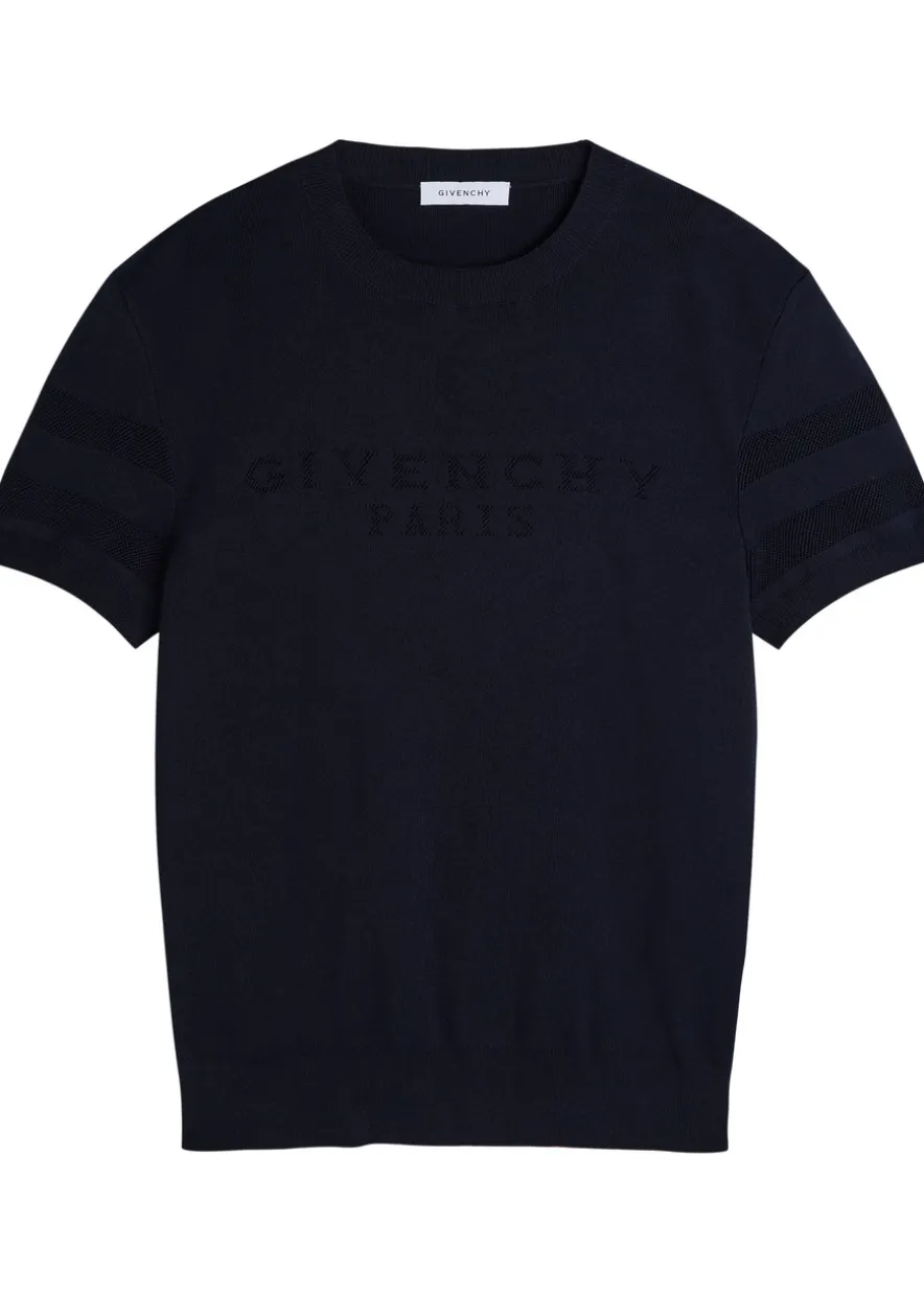 Textured knit logo cotton-blend T-shirt