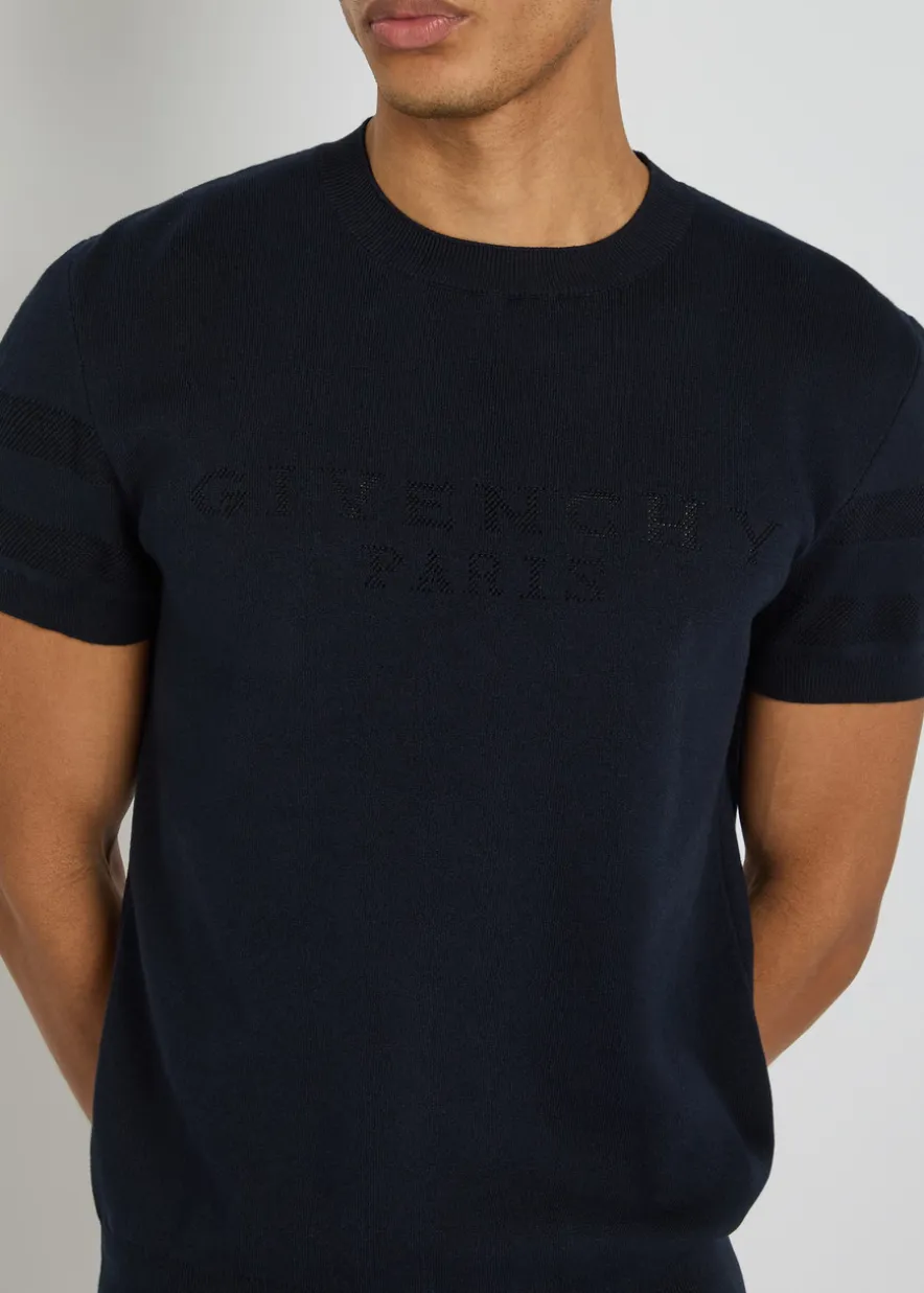 Textured knit logo cotton-blend T-shirt