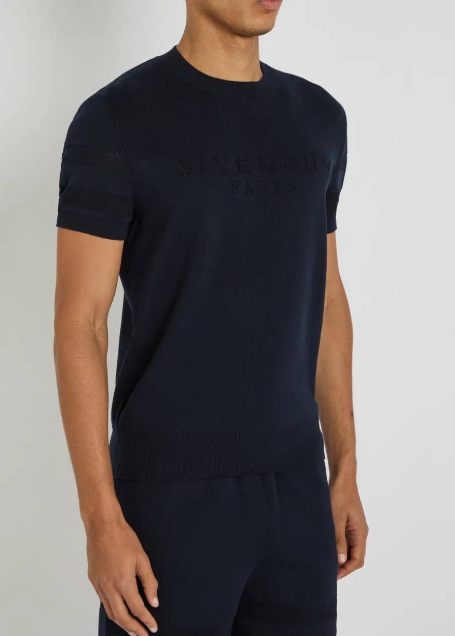 Textured knit logo cotton-blend T-shirt