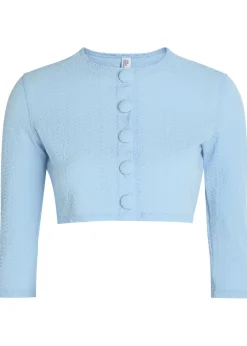 Textured seersucker cropped swim cardigan