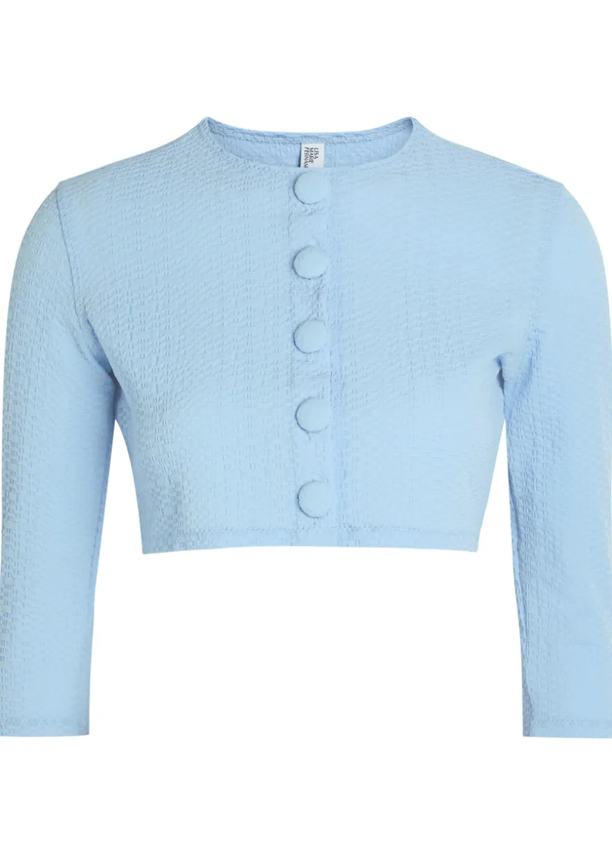 Textured seersucker cropped swim cardigan